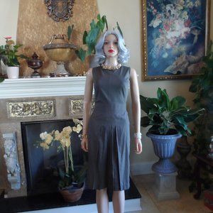 Akris Punto for Bergdorf Goodman Taupe Front Pleated Sheath Dress Size 12